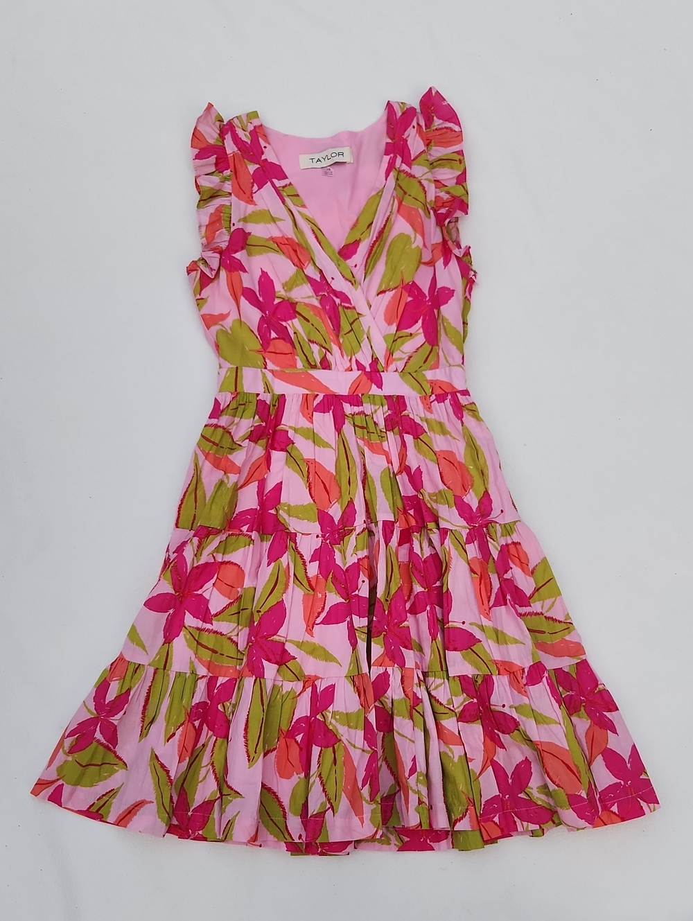 Taylor Floral Ruffle Tiered Mini Sundress Pink Green Size XS